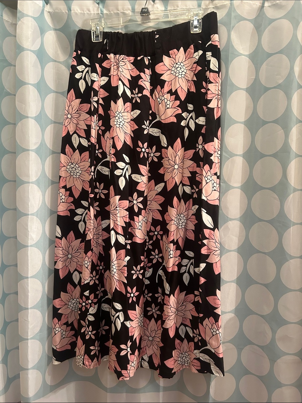 Black Maxi Skirt with Pink Floral Design